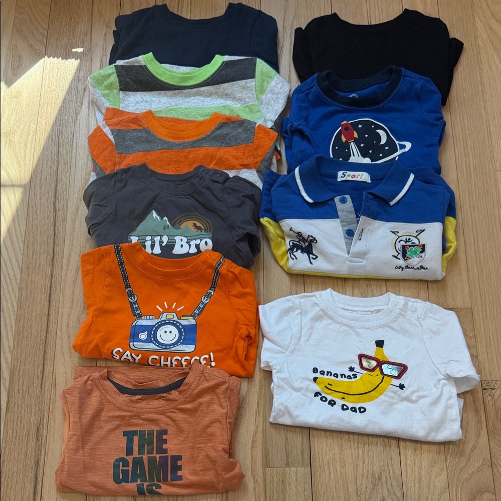 Set of 10 Assorted Toddler Boy Long Sleeve Solid & Graphic Top Bundle size 18 mo